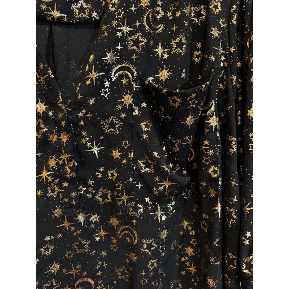 Torrid Harper Blouse Womens 5 5X Black Gold Silver Foil Celestial Moon Star Top - Picture 3 of 8